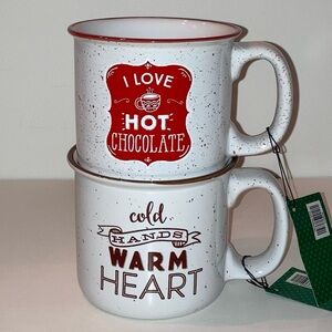 Set of 2 Winter Ceramic Coffee Mugs Cozy Rustic Farmhouse Retro Nostalgia Cups